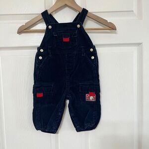 Corduroy Overalls Baby‎ 6-9M Navy Blue Red Accent Bear Applique Cute